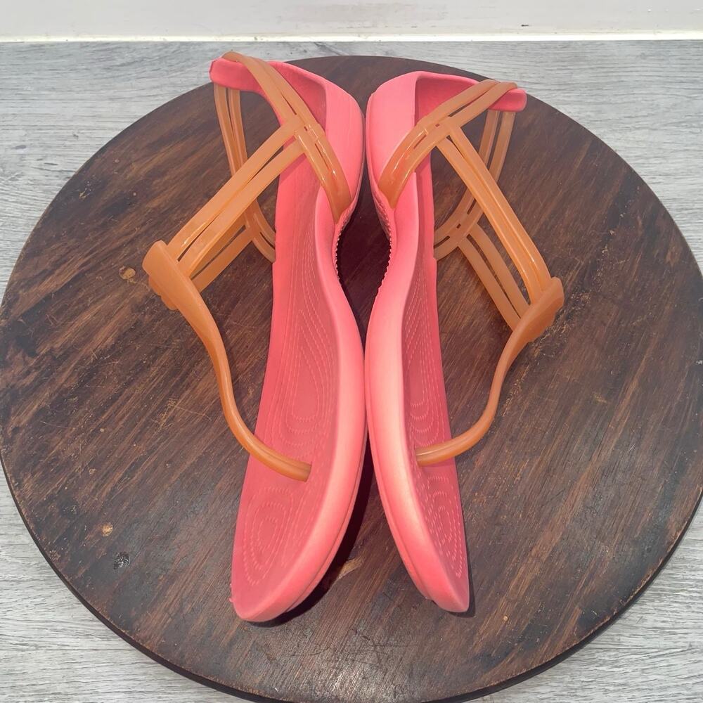 CROCS Sandal Womens Size 7 Isabella T-Strap Thong Iconic Comfort Jelly Pink - Picture 7 of 9